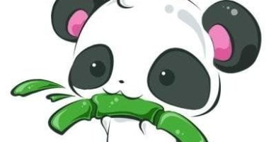 Panda tierno Kawaii come bambú