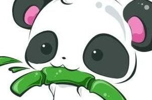 Panda tierno Kawaii come bambú